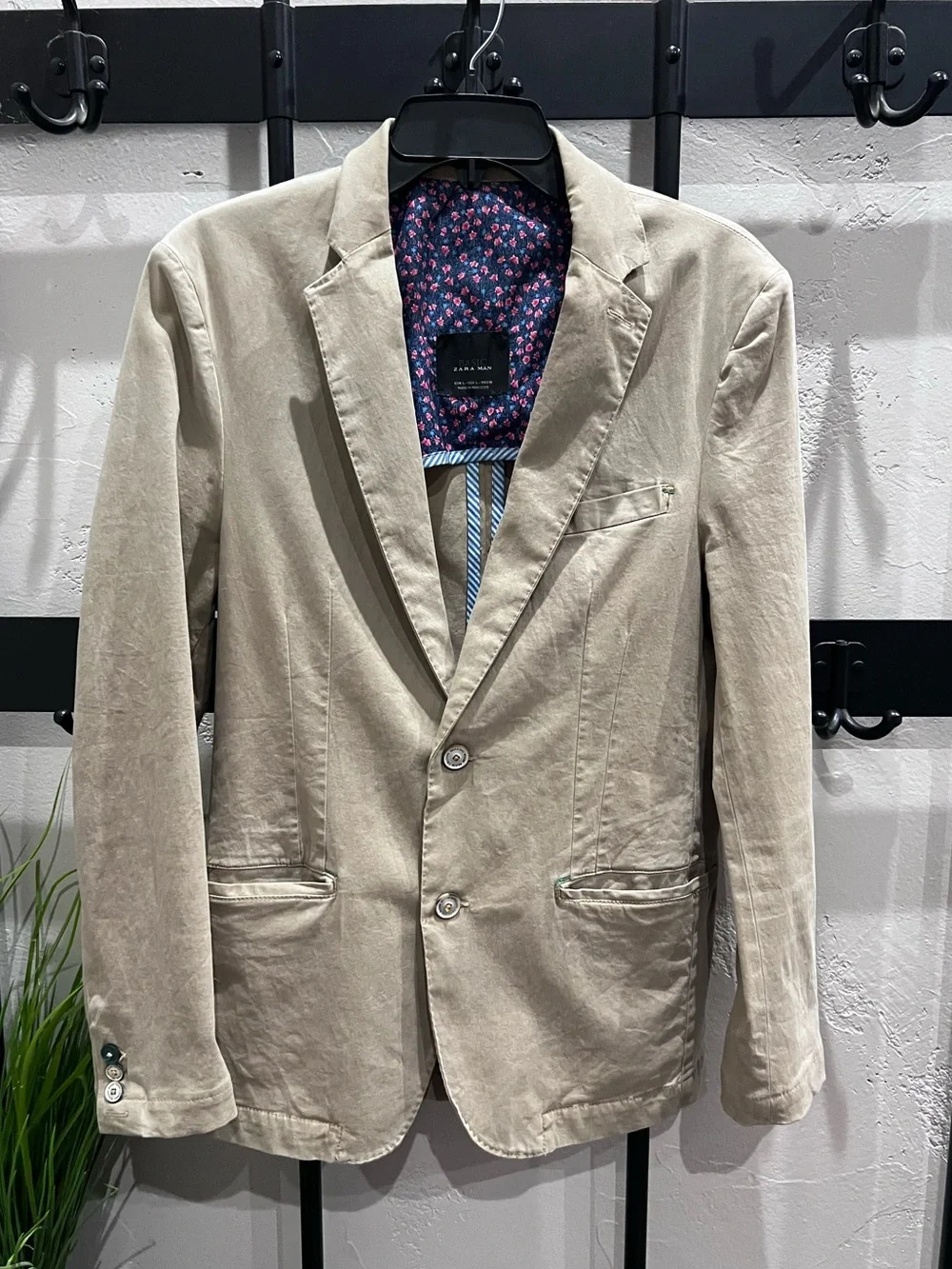Zara Man Blazer Cotton Denim Tan Khaki Size Large